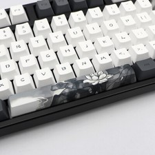 Black & White Ink Lotus Flower Theme Custom Keycap Set For Mechanical Keyboard