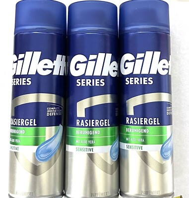 3x Gillette Series Rasiergel Beruhigend mit Aloe Vera empfindliche Haut 3x 200ml