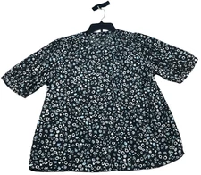 Alfani Button Down Blouse Womens size Large Black Blue Abstract Career New