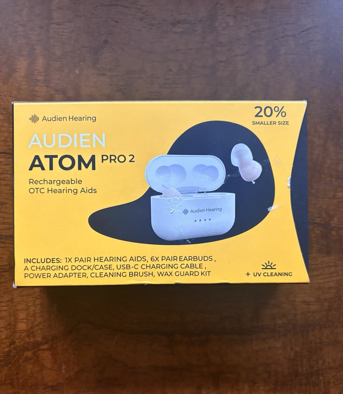 NEW Audien Hearing ATOM Pro 2 Rechargeable OTC Hearing Aids with Charging Dock