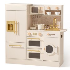 Wooden Play Kitchen for Kids, Toddler Kitchen Set with Refrigerator, Dishwash...