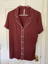 Soma L Cool Nights SS Notch Collar Pajama Top Vermillion