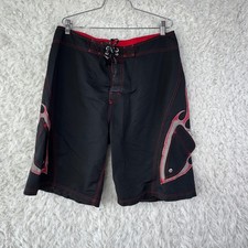 Lost Enterprises Board Shorts Swim Trunks 36 Black Red Flames Y2K Grunge Skater