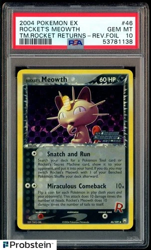 2004 Pokemon EX Team Rocket Returns #46 Rocket's Meowth Reverse Holo Foil PSA 10