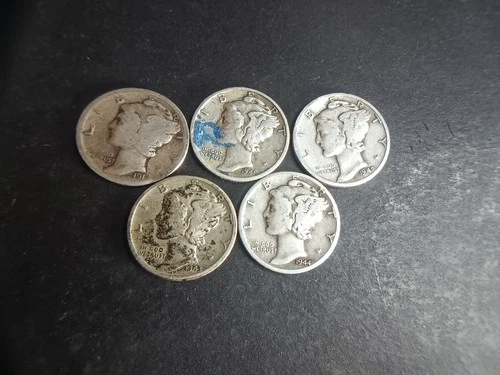 5 Different Mercury Silver Dimes