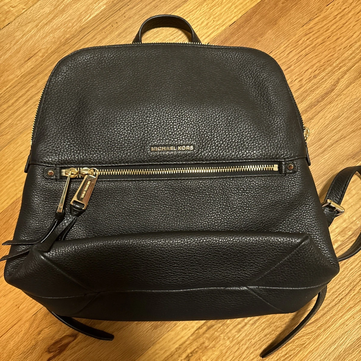 NWT Michael Kors Rhea Medium Black Leather Backpack with Gold-Tone Accents Michael Kors Rhea Backpack Bags & Handbags for Women for  main image 3