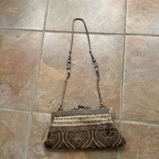 Antique Bronze Micro-Beaded Evening Bag with Ornate Engraved Frame