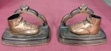 Antique Ornate Mounted Copper Bronzed Baby Shoe Bookends Pair