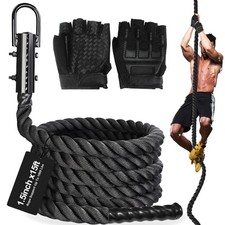 Black Gym/Climbing Rope 1.5" Dia, 10-30ft for Strength Training  Workout