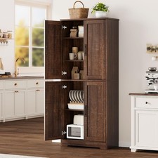 70" Kitchen Pantry Cabinet w 4 Doors, Freestanding Storage w Adjustable Shelves