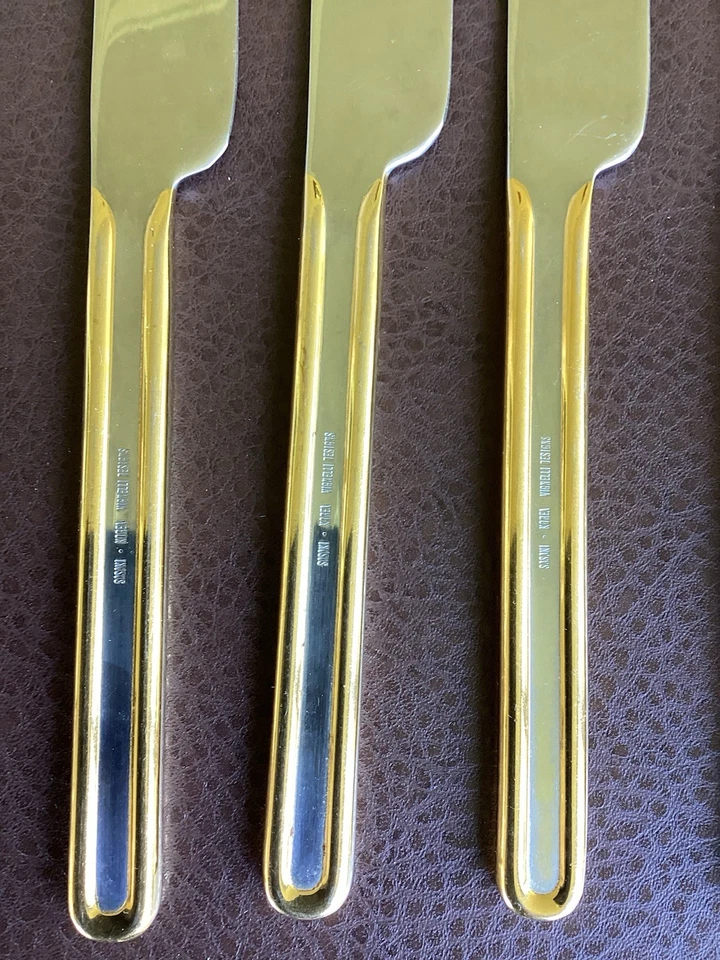 6 обеденных ножей Sasaki Vignelli Designs с золотой отделкой из нержавеющей стали Корея - Изображение 3 из 4