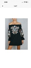 Free People Fleur Du Jour Black Embroidered Off The Shoulder Mini Dress Boho L