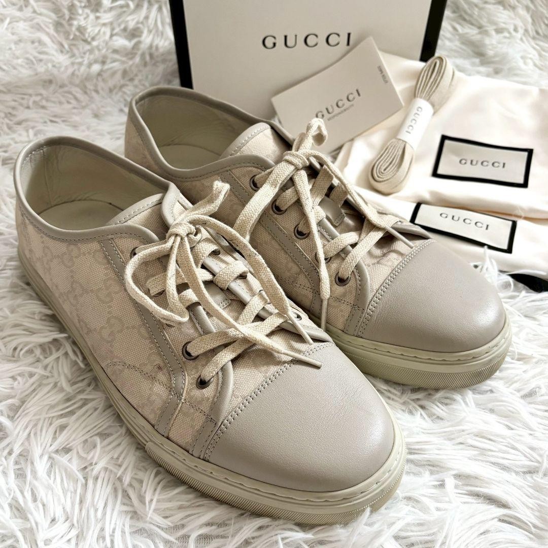 APL Sneakers Gucci stringate modello GG in pelle beige tela autentiche