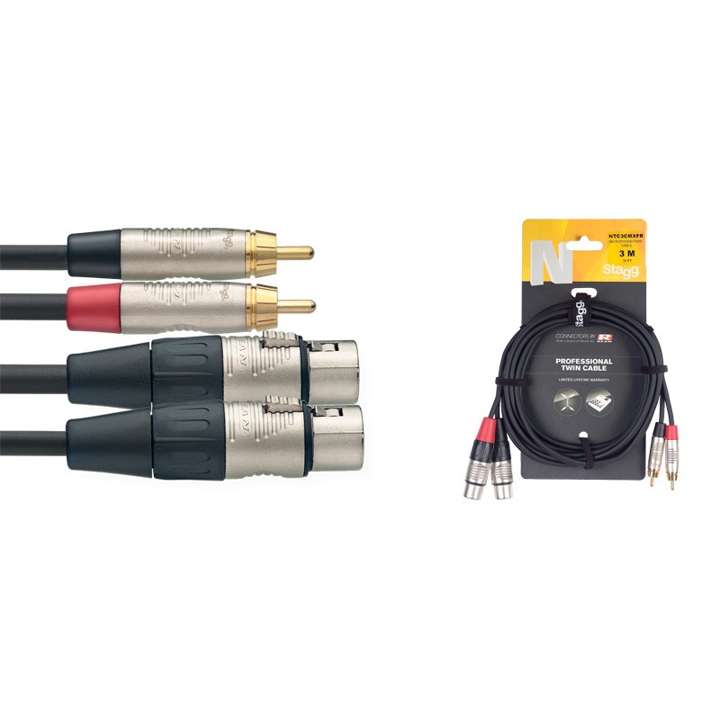 Stagg NTC3CMXFR 3m/10ft Twin Male RCA Phono to Female XLR Cable (NEW)