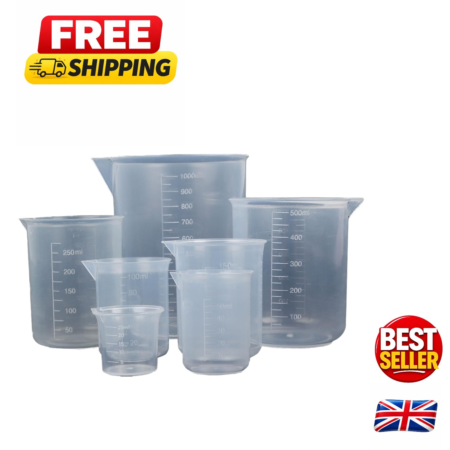 Multi-Capacity Plastic Measuring Jugs - 7 Set for Accurate Liquid Measurements