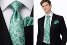Emerald Men's Tie & Hanky Floral Silk Green Formal Wedding Groomsmen Gift Set UK