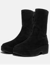 Image of FitFlop F-LUMA Stretch All Black Suede Demi-Wedge Boots Size 8 NWB Sold Out