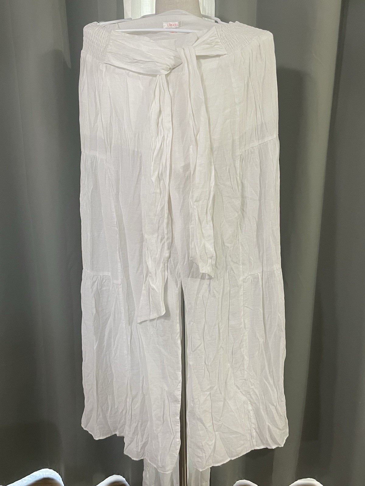 Luxxel Women’s Maxi Pants Size L White Belted Wide Leg