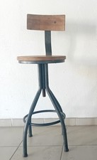 Sgabello industriale regolabile a vite ferro e legno vintage