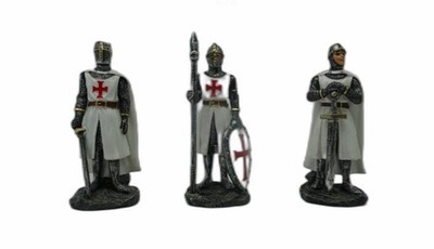3 kleine Tempelritter Figuren Kreuzfahrer Skulpturen Mittelalter Gothic Ornamente