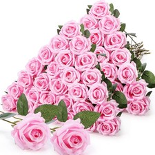 60 PCS Artificial Roses Bulk Silk Flowers with Long Stems, Realistic Faux Ros...