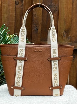 Michael Kors Maeve Brown Pebbled Leather Large Open Tote Shoulder Handbag