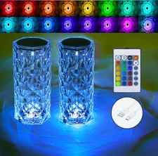 Crystal Table Lamp,RGB Rose Diamond Touch Lamps (2PACK) Color Changing Night ...