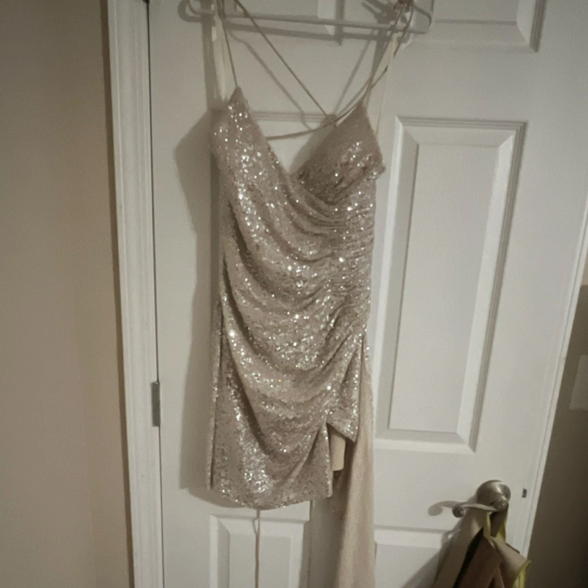 slim fit dress slacks BEIGE LONG DRESS WITH SEQUINS main image 0