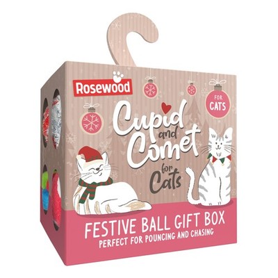 Rosenholz festliches Katzenspielzeug Geschenkbox - 8 Weihnachtskugeln für spielerischen Urlaubsspaß