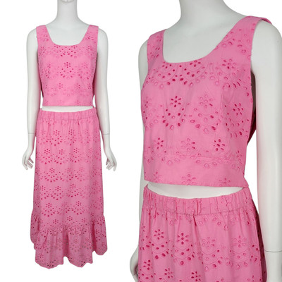 NWT CALYPSO ST. BARTH 2pc Set Size L Pink Crop Top Maxi Skirt Eyelet Embroidered