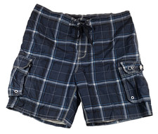 OP Mens Size 2XL 44/46 Blue White Plaid Drawstring Surf Swim Shorts Trunks