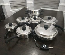 Vtg Saladmaster 18-8 Stainless T304S Tri-clad Cookware w Electric Skillet 15 Pc