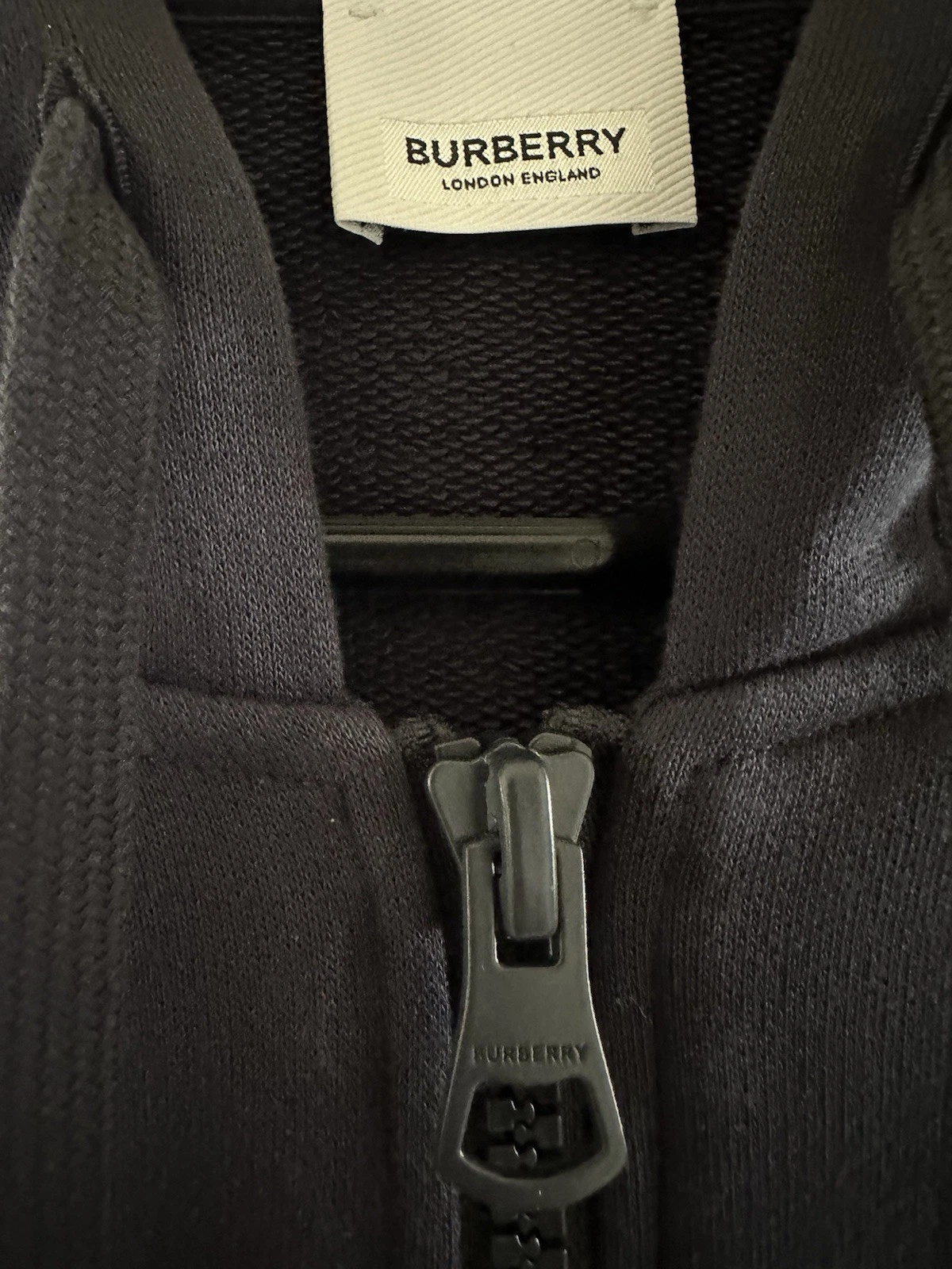 BURBERRY FELPA CON CAPPUCCIO ZIP BLU NAVY LOGO RICAMATO HOVE CHECK AUTENTICA NUOVA con ETICHETTE