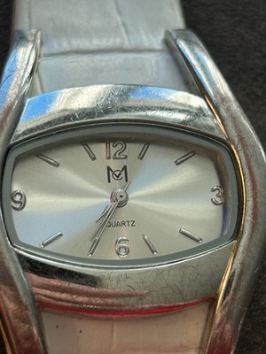 running with new battery MC white faux leather ladies quartz watch