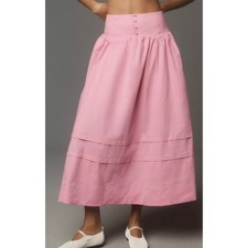 NWT Maeve Button-Waist Midi Skirt Pink Rose SZ M