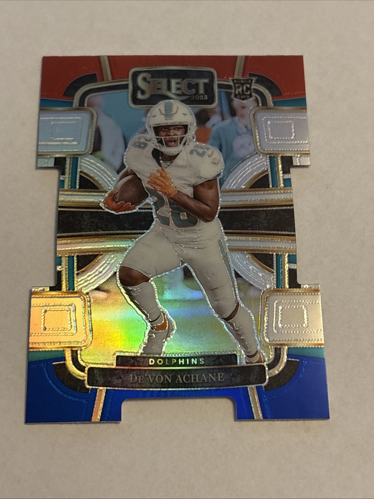 2023 Panini Select #63 De'Von Achane - Red Blue Prizm Die-Cut RC