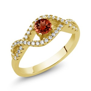 Authentic 1.04 Ct Round Red Garnet 18K Yellow Gold Plated Silver Infinity Ring
