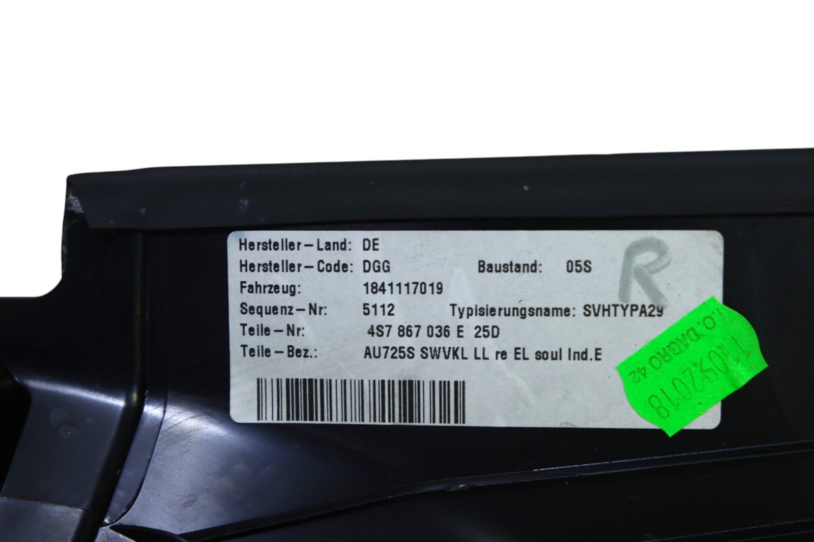 Audi R8 2017-2023 RIGHT Pillar trim P/N 4S7867036E