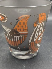 1-Georges Briard Cocktail Glass  Signed 4" Lowball Orange Gold Bird Chicken 