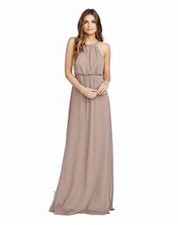 Show Me Your Mumu Amanda Beige Maxi Dress Size L Halter Bridesmaid Dune Chiffon