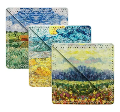 ABSOFINE Magnetic Bookmarks 3PC 3PK Corner Bookmark Rustic Art Leather Bookworm