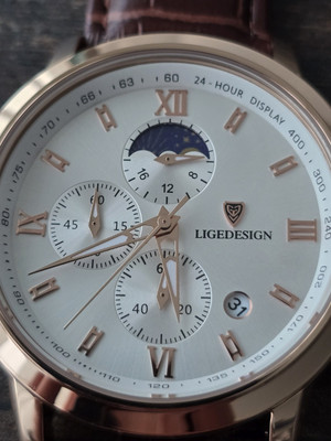 Lige Chronograph Herren Uhr Datum Lederarmband Luxus Armbanduhr