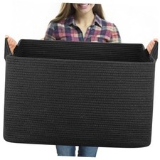 95L Extra Large Blanket Basket, 24" x 16.9" x 14.2" Woven 24"x16.9"x14.2" Black