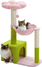 Flower Cat Tree with Large Metal Frame Hammock, 35" Cute Cat Tower with Sisal Sc