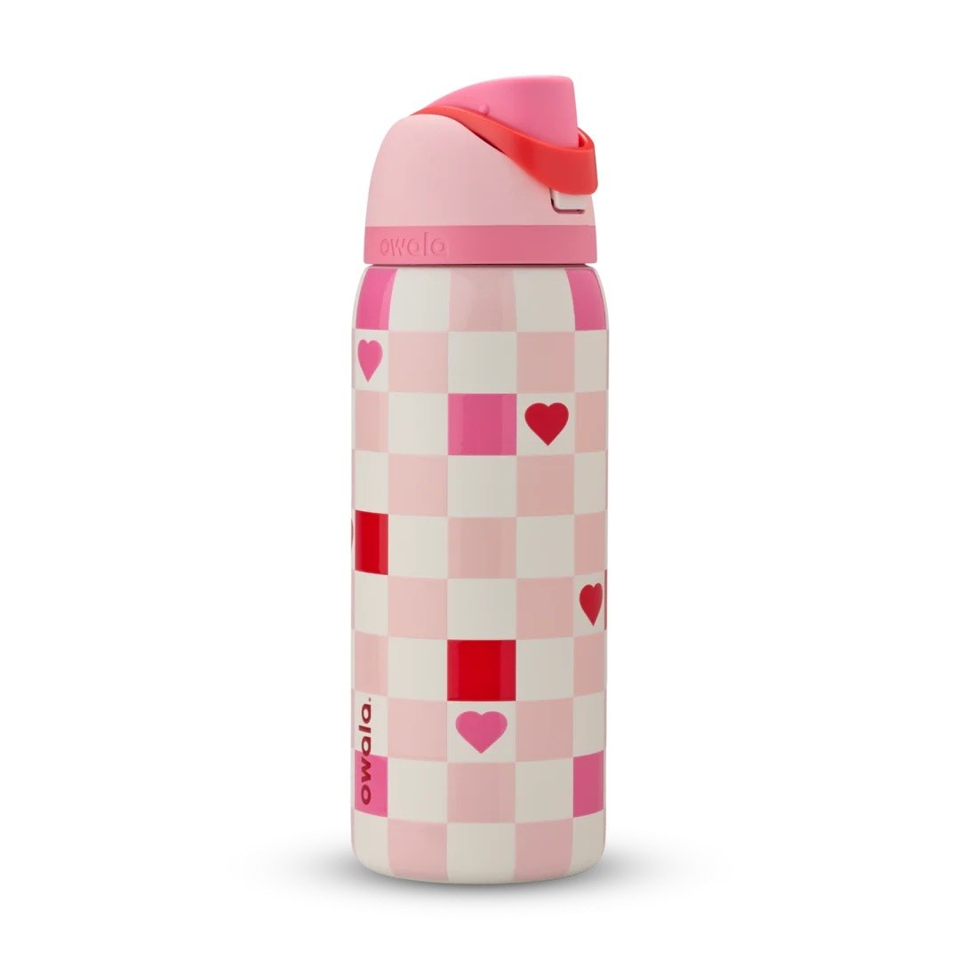 OWALA 32oz FreeSip Water Bottle Womens Pink Check Me Out Val