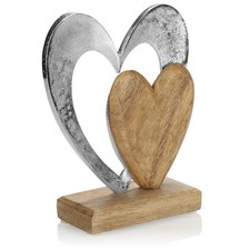 Deko-Aufsteller Herz - Metall-Herz und Holz-Herz auf Mangoholz-Sockel -