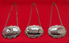 3x Vintage DECANTER LABEL  VODKA SCOTCH GIN + Vintage Box England UK seller