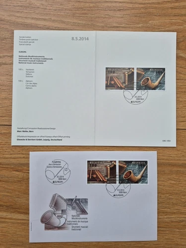 Switzerland 2014 set Music/CEPT/Europe stamps (Michel 2349/50) nice used on FDC