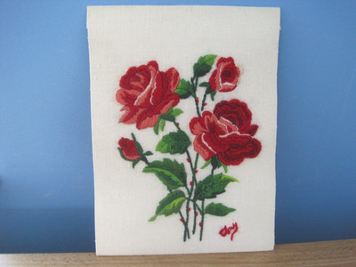 Exquisite Hand Embroidered Rose Art Ready for Framing 9'' x 12''