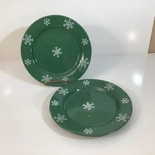 Four Star Stoneware Plates Set of 2 Green Snowflake Pattern 9.75”